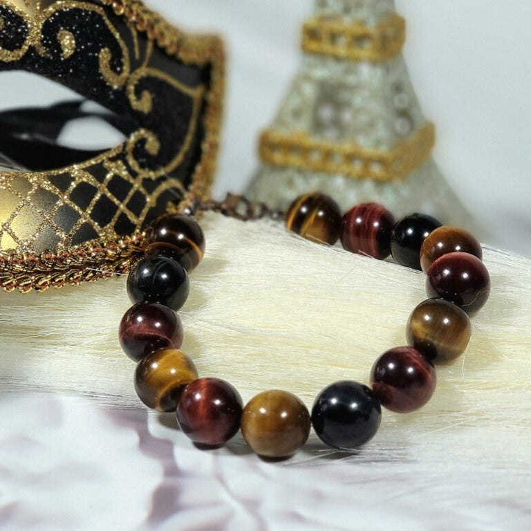 Pulsera con cuentas de ojo de tigre para hombre, cuentas grandes, regalo único para el día del padre, joyería de piedras preciosas naturales, joyería masculina, lujo único