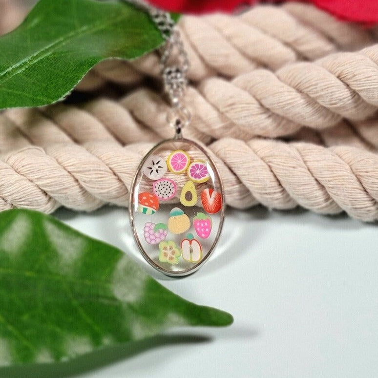 Summer Fruit Medley Necklace, Tropical Style Pendant, Juicy Springtime Fashion Jewelry, Vibrant Summer Charm, Must-Have Springtime Accessory