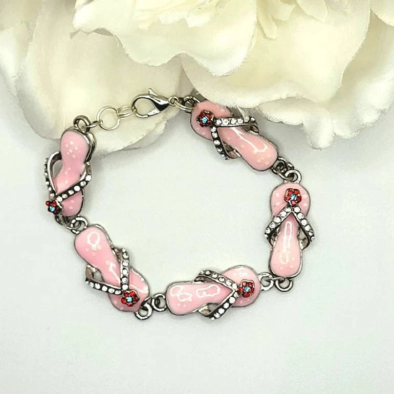 Pink Flip Flops Beaded Bracelet, Summer-Themed Charm Wristlet