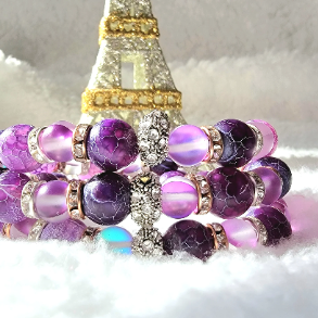 Purple Agate Healing Bracelet, Moonstone Crystal Wristlet, Unique Handmade Women's Accessory