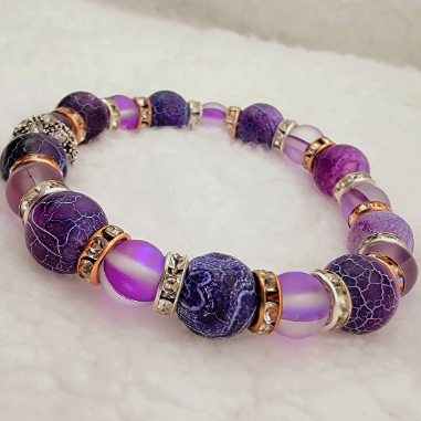 Purple Agate Healing Bracelet, Moonstone Crystal Wristlet, Unique Handmade Women's Accessory