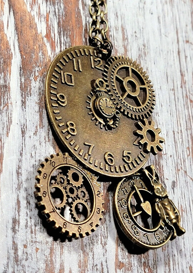 Collar Steampunk de reloj grande, colgante de engranaje de rueda de oro antiguo, joyería industrial para hombres hecha a mano, joyería de engranajes, accesorio minimalista