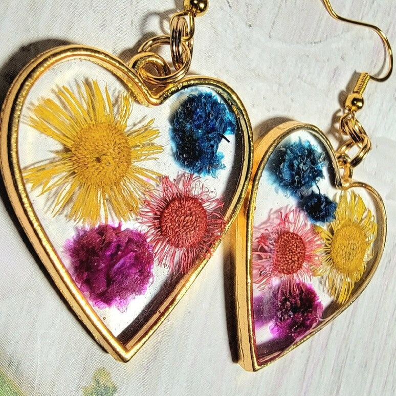 Pendiente colgante de flores secas reales, joyería de follaje prensado, joyería romántica, inspirada en la naturaleza, accesorio de primavera, diseño de estilo rústico