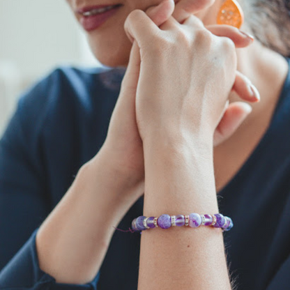 Purple Agate Healing Bracelet, Moonstone Crystal Wristlet, Unique Handmade Women's Accessory