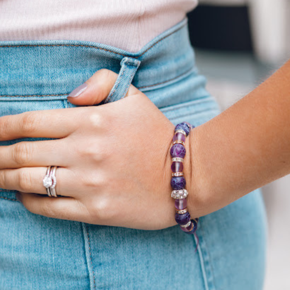 Purple Agate Healing Bracelet, Moonstone Crystal Wristlet, Unique Handmade Women's Accessory