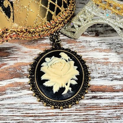 Rose Cameo Necklace, Classic Victorian Theme Pendant, Elegant Evening Gown Accessory, Vintage Inspired Design, Antique Style Jewelry