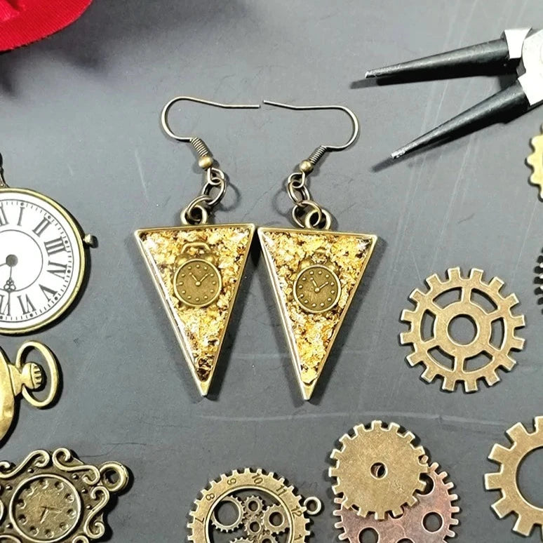 Retro-Futuristic Steampunk Fashion Earrings, Unique Miniature Clock Dangle, Vintage-Inspired Pendants, Alternative Fashion Women's Statement