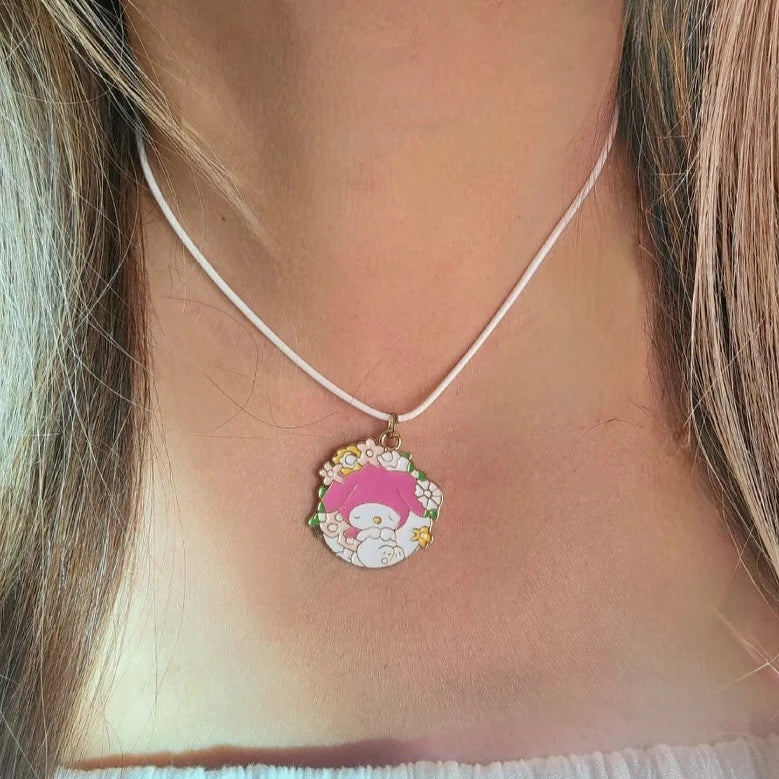 Sanrio Charm Necklace, Kawaii Pendant, Kuromi Design, Hello Kitty Jewelry, Whimsical Youthful Charm