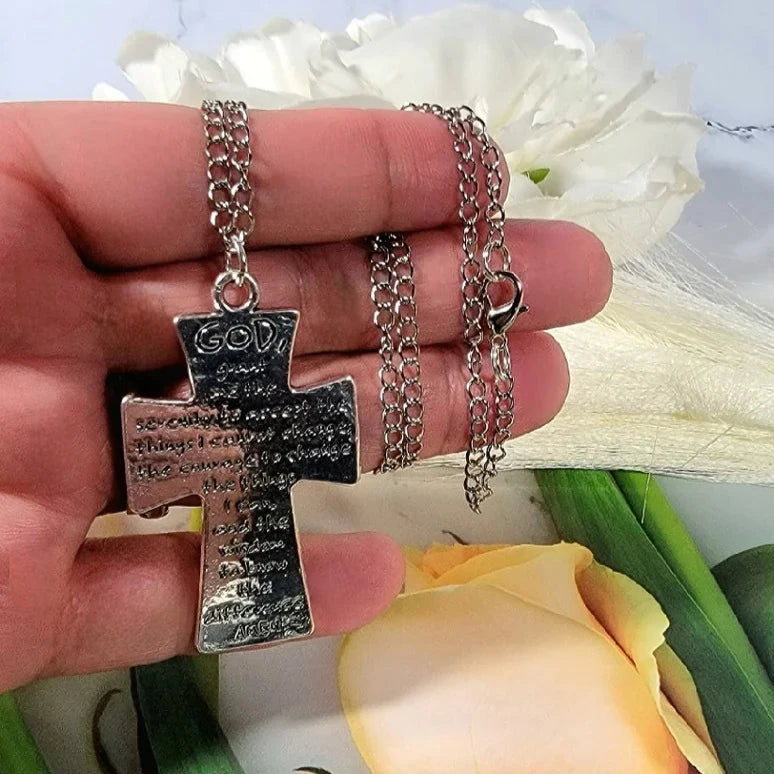 Serenity Prayer Crucifix Necklace, Jewelry for Daily Reflection, Timeless Testament Pendant