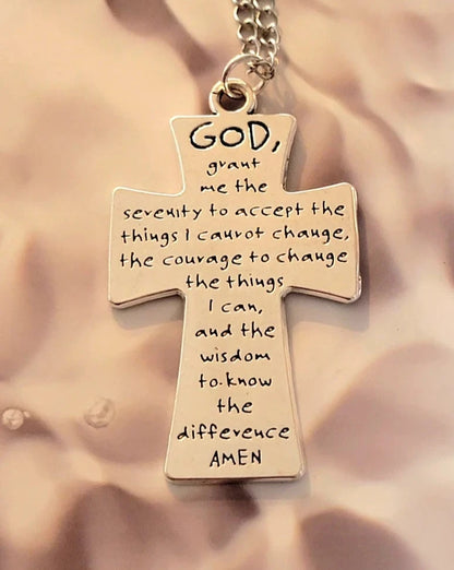 Serenity Prayer Crucifix Necklace, Jewelry for Daily Reflection, Timeless Testament Pendant