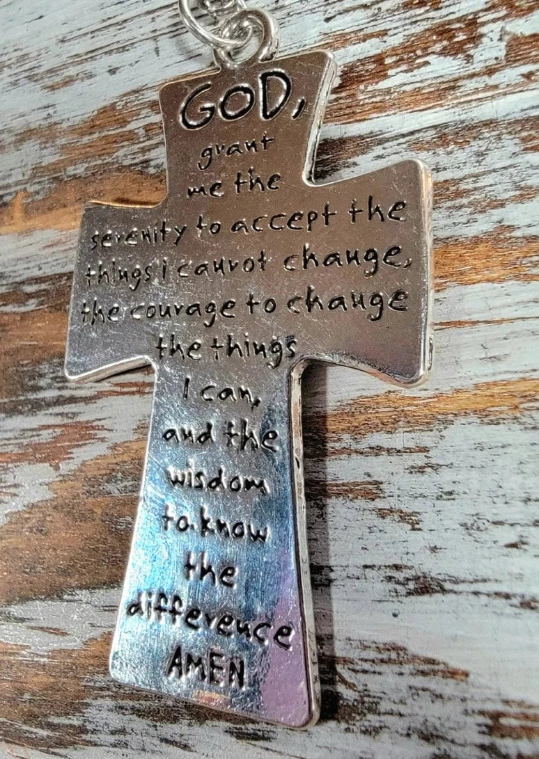 Serenity Prayer Crucifix Necklace, Jewelry for Daily Reflection, Timeless Testament Pendant