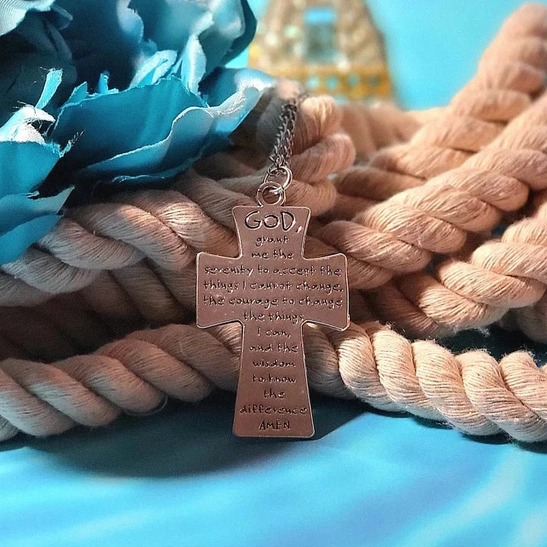 Serenity Prayer Crucifix Necklace, Jewelry for Daily Reflection, Timeless Testament Pendant