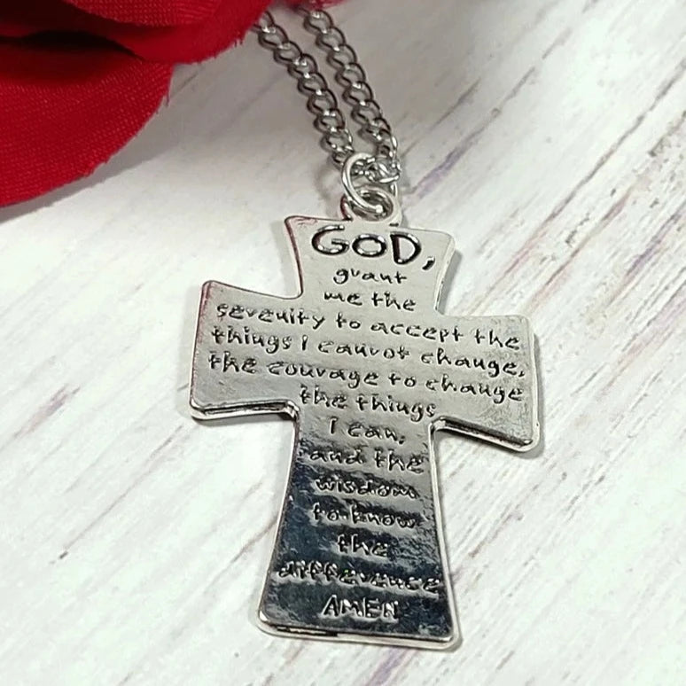 Serenity Prayer Crucifix Necklace, Jewelry for Daily Reflection, Timeless Testament Pendant