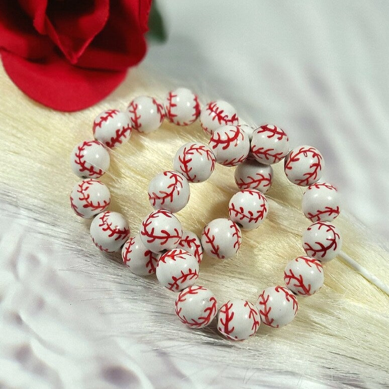 Pulsera con cuentas de béisbol de softbol, ​​joyería para mamá deportiva, accesorio impermeable, moda para atletas, pulsera de cerámica ligera, estiramiento duradero