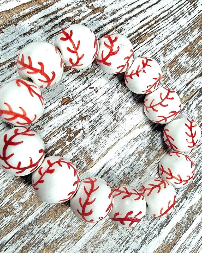 Softball Baseball Beaded Bracelet, Sports Mom Jewelry, Waterproof Athletic Accessory, Athlete Fashion, Lightweight Ceramic Wristlet, Durable Stretch