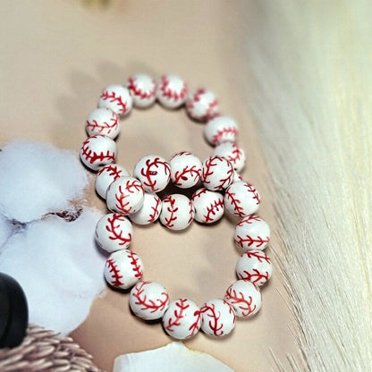 Softball Baseball Beaded Bracelet, Sports Mom Jewelry, Waterproof Athletic Accessory, Athlete Fashion, Lightweight Ceramic Wristlet, Durable Stretch