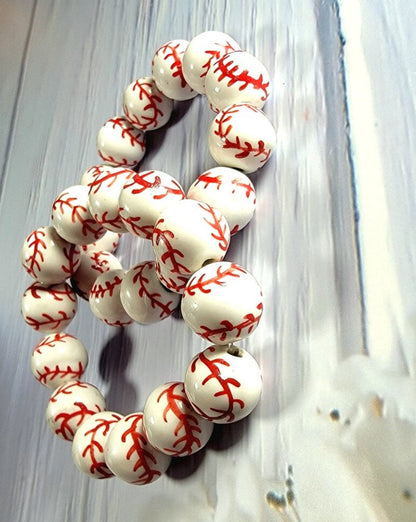 Softball Baseball Beaded Bracelet, Sports Mom Jewelry, Waterproof Athletic Accessory, Athlete Fashion, Lightweight Ceramic Wristlet, Durable Stretch