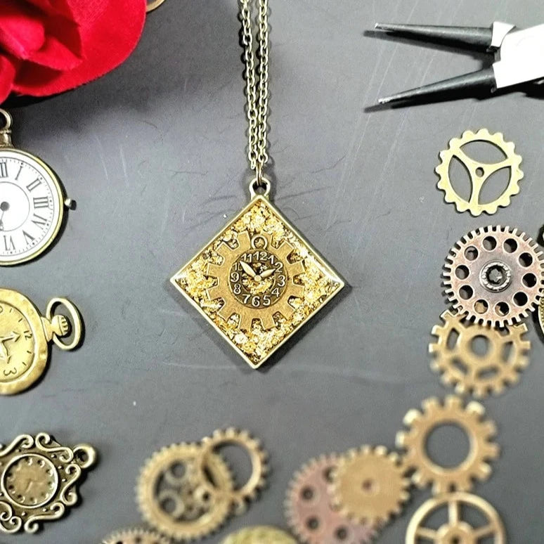 Statement Steampunk Necklace, Industrial Style Fashion Jewelry, Victorian Era Accessory, Vintage-Inspired Pendant, Retro-Futuristic Design Charm, Punk Jewelry