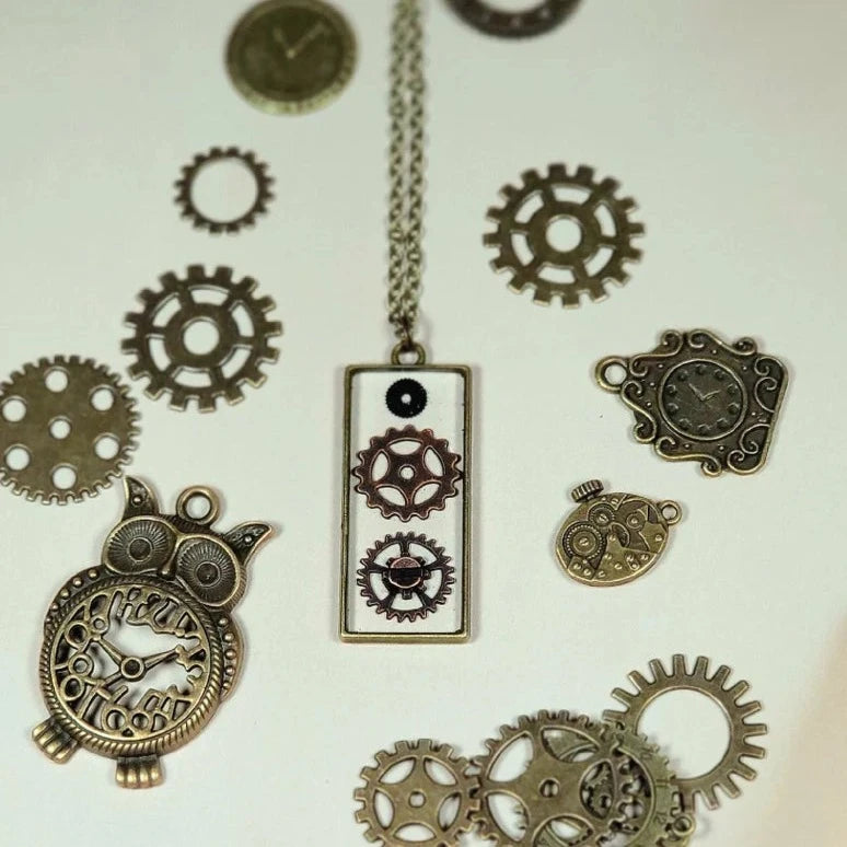 Steampunk Cogs & Wheels Necklace, Vintage Themed Pendant, Handmade Custom Made Unisex Accessory, Mechanical Industrial