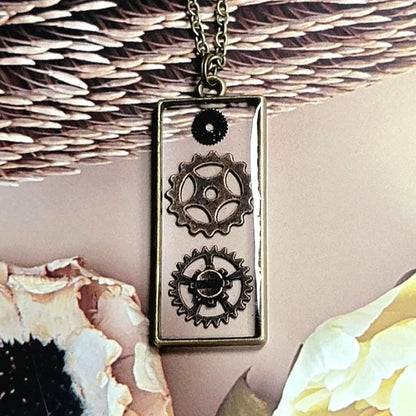 Steampunk Cogs & Wheels Necklace, Vintage Themed Pendant, Handmade Custom Made Unisex Accessory, Mechanical Industrial