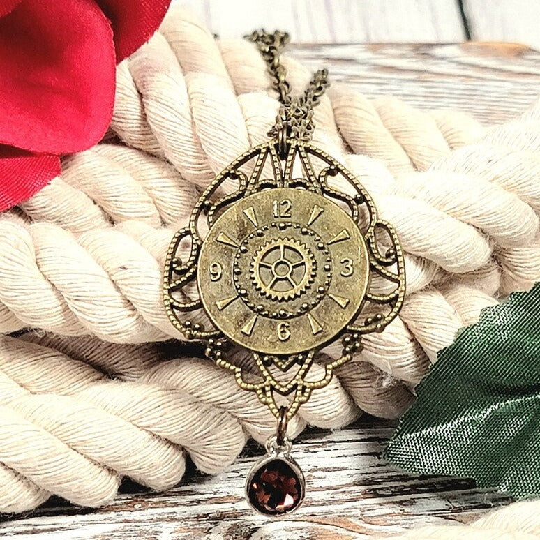 Steampunk Victorian Clock with Waterdrop Crystal Necklace, Old World Theme Pendant, Mechanical & Elegant Fusion Jewelry, Historical and Futuristic Charm