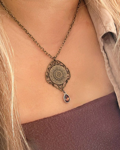 Steampunk Victorian Clock with Waterdrop Crystal Necklace, Old World Theme Pendant, Mechanical & Elegant Fusion Jewelry, Historical and Futuristic Charm