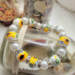 Fleur de porcelaine de tournesol lumineuse, perles en céramique vêtements d’été de printemps, bracelets de demoiselles d’honneur, cadeau d’entourage de mariage, mode d’automne délicate