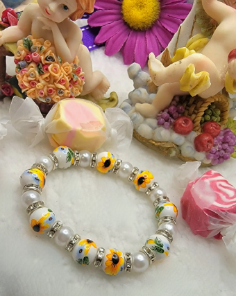 Fleur de porcelaine de tournesol lumineuse, perles en céramique vêtements d’été de printemps, bracelets de demoiselles d’honneur, cadeau d’entourage de mariage, mode d’automne délicate