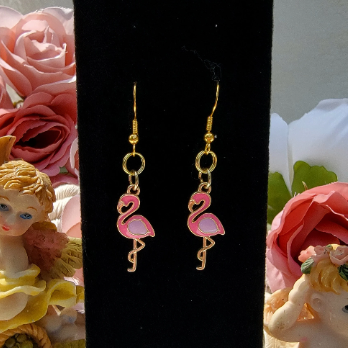 Summer Beach Earrings, Tropical Party Dangle, Festive Jewelry, Pink Flamingo Drop, Tropical Leaf Charm, Bloody Mary Pendant