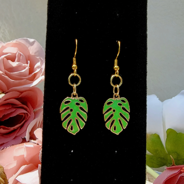 Summer Beach Earrings, Tropical Party Dangle, Festive Jewelry, Pink Flamingo Drop, Tropical Leaf Charm, Bloody Mary Pendant