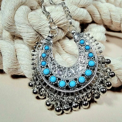 Perles turquoise en collier Boho en forme de U argenté, bijoux Boho, cadeau pour femme, cadeau d’anniversaire, meilleurs bijoux d’anniversaire, petit argent