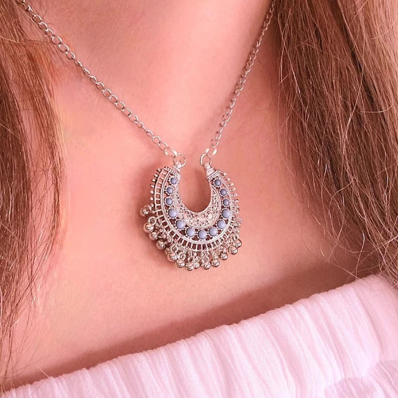 Cuentas de turquesa en collar boho en forma de U de plata, joyería boho, regalo para esposa, regalo de aniversario, mejor joyería de cumpleaños, plata pequeña