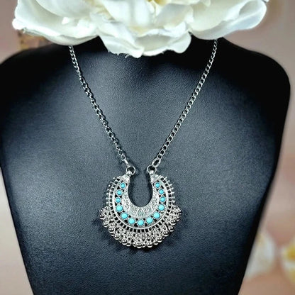 Perles turquoise en collier Boho en forme de U argenté, bijoux Boho, cadeau pour femme, cadeau d’anniversaire, meilleurs bijoux d’anniversaire, petit argent