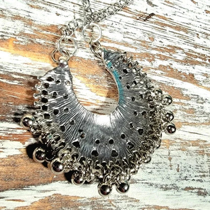 Turquoise Beads in Silver U-Shape Boho Necklace, Bohemian Chic Pendant, Southwestern Flair For Her