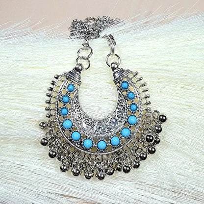 Perles turquoise en collier Boho en forme de U argenté, bijoux Boho, cadeau pour femme, cadeau d’anniversaire, meilleurs bijoux d’anniversaire, petit argent