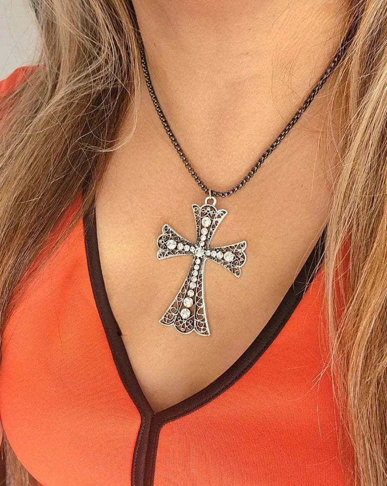 Victorian Themed Flared Silver Cross Necklace, Catholic Jewelry, Orthodox Pendant, Celtic Crucifix, Modern Timeless Design, Faith & Fashion