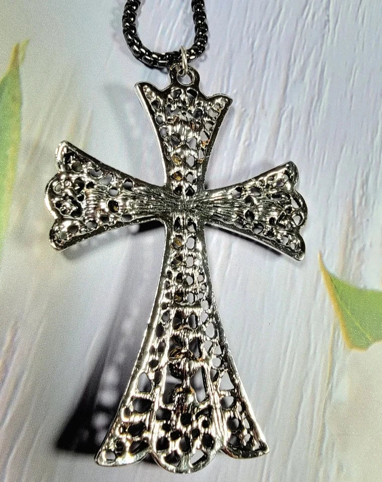 Victorian Themed Flared Silver Cross Necklace, Catholic Jewelry, Orthodox Pendant, Celtic Crucifix, Modern Timeless Design, Faith & Fashion