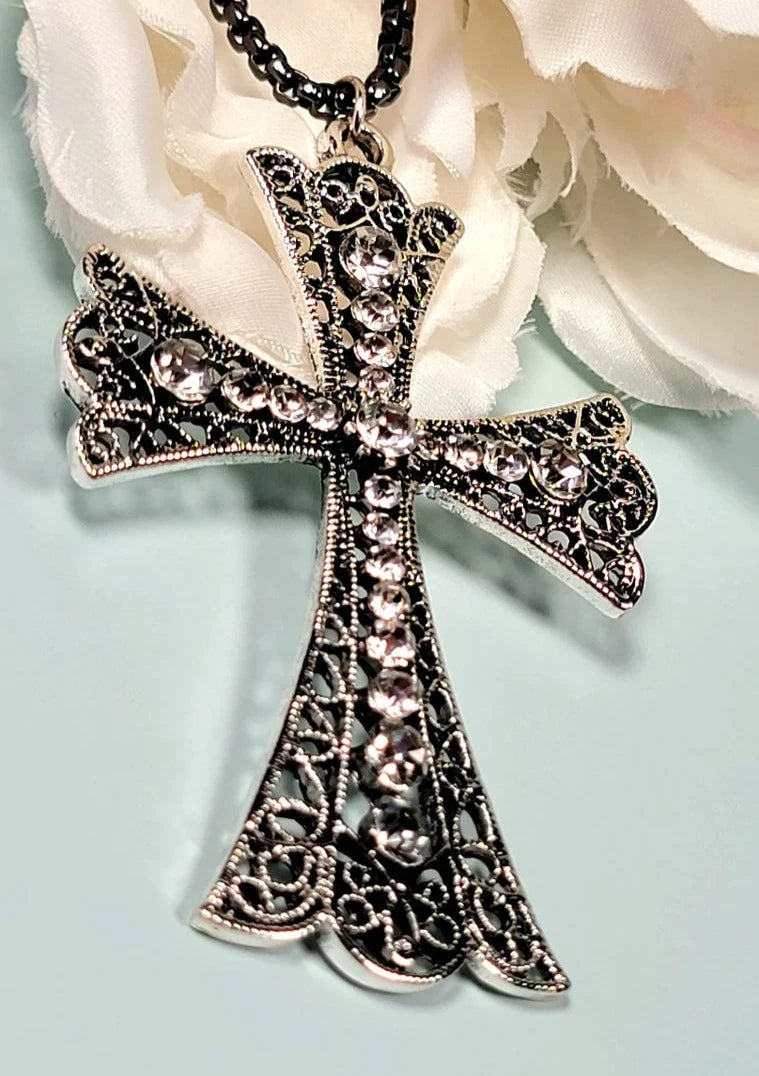 Victorian Themed Flared Silver Cross Necklace, Catholic Jewelry, Orthodox Pendant, Celtic Crucifix, Modern Timeless Design, Faith & Fashion