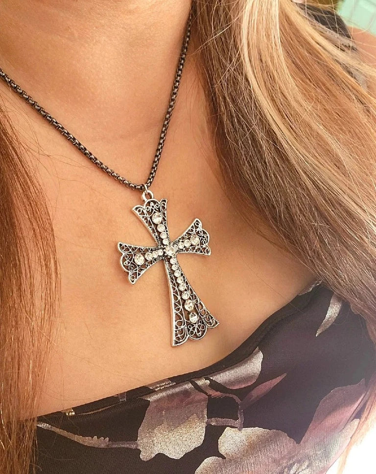 Victorian Themed Flared Silver Cross Necklace, Catholic Jewelry, Orthodox Pendant, Celtic Crucifix, Modern Timeless Design, Faith & Fashion