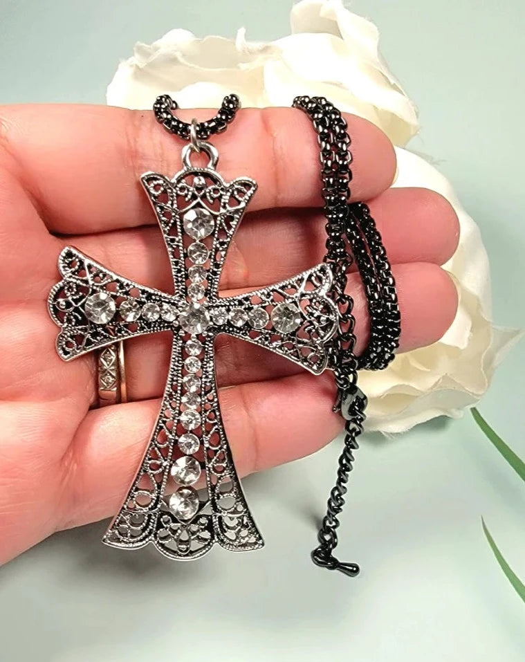 Victorian Themed Flared Silver Cross Necklace, Catholic Jewelry, Orthodox Pendant, Celtic Crucifix, Modern Timeless Design, Faith & Fashion