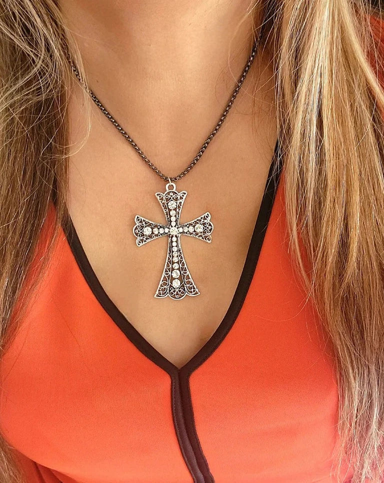 Victorian Themed Flared Silver Cross Necklace, Catholic Jewelry, Orthodox Pendant, Celtic Crucifix, Modern Timeless Design, Faith & Fashion