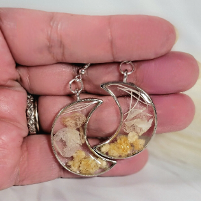 Handpicked White Carnation Bud Earrings, Moon Shaped Dangle with Timeless Appeal, Ethereal Charm Jewelry