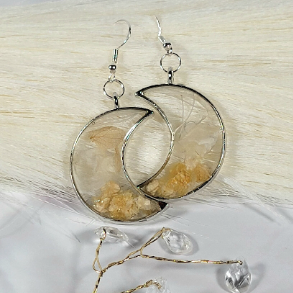 Handpicked White Carnation Bud Earrings, Moon Shaped Dangle with Timeless Appeal, Ethereal Charm Jewelry