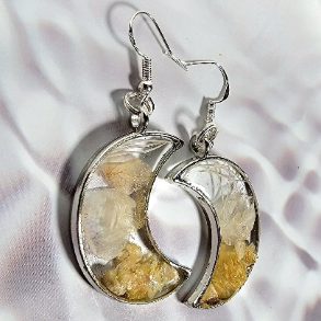 Handpicked White Carnation Bud Earrings, Moon Shaped Dangle with Timeless Appeal, Ethereal Charm Jewelry