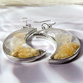 Handpicked White Carnation Bud Earrings, Moon Shaped Dangle with Timeless Appeal, Ethereal Charm Jewelry