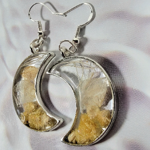 Handpicked White Carnation Bud Earrings, Moon Shaped Dangle with Timeless Appeal, Ethereal Charm Jewelry