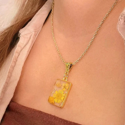 Bright Yellow Flowers Necklace, Golden Botanical Accessory