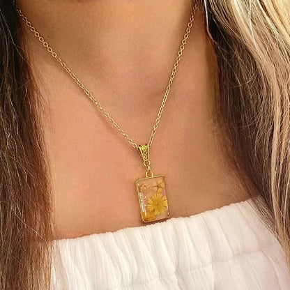 Bright Yellow Flowers Necklace, Golden Botanical Accessory