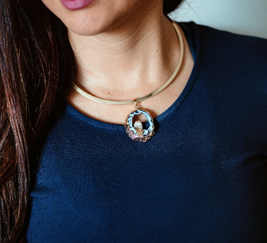 Transformative Agate Pendant in Gold Oval Frame Choker, Minimalist Jewelry, Unique Handcrafted Radiant Necklace w/ Positive Energy, Elegant Choker