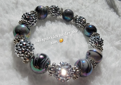 Swirl Designed Crystal Bracelet, Evening Formal Wear Wristlet, Gray Casual Business Look Jewelry, Sparkling and Lightweight Accessory, Gala Style